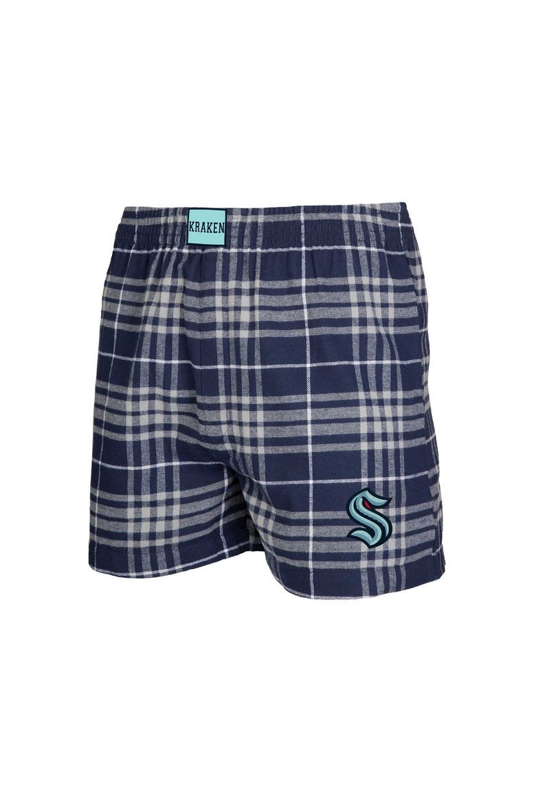 Men's Concepts Sport Navy/Gray Seattle Kraken Concord Flannel Boxers, Alternate, color, Navy