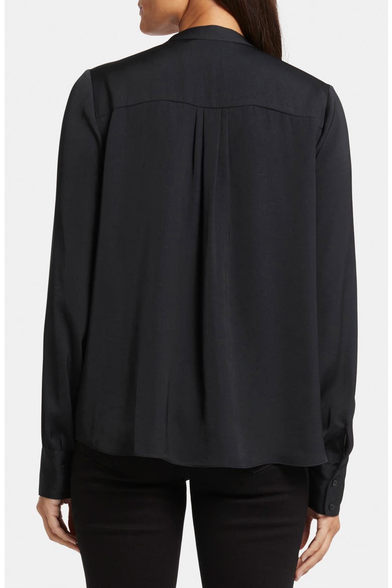 Tie Neck Satin Button-Up Shirt, Alternate, color, BLACK