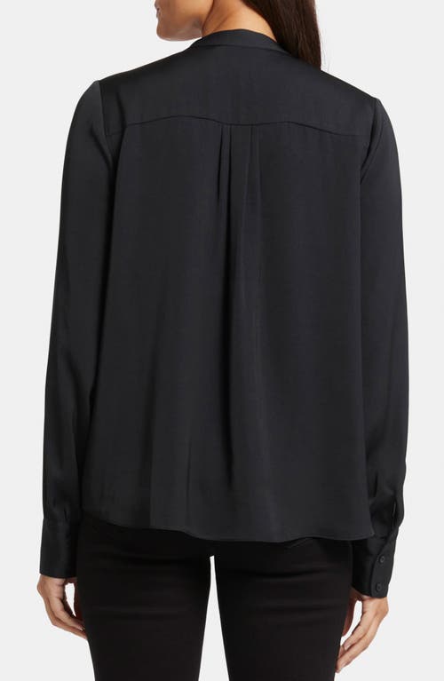 Nydj Tie Neck Satin Button-up Shirt In Black