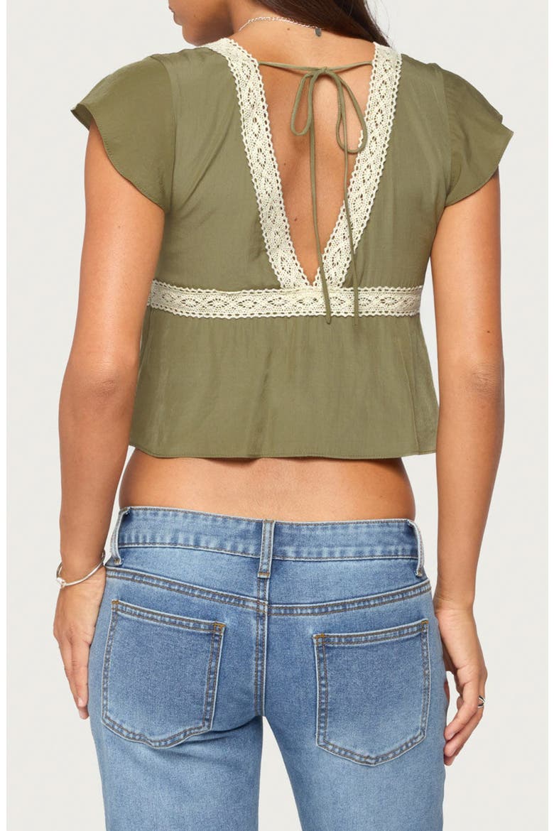Kaela Lace Trim Flutter Sleeve Top, Alternate, color, OLIVE
