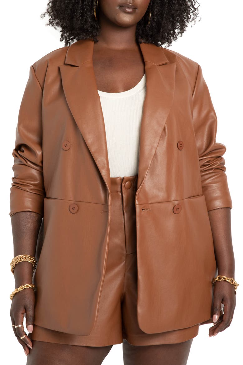 Faux Leather Double Breasted Blazer, Main, color, SORREL HORSE