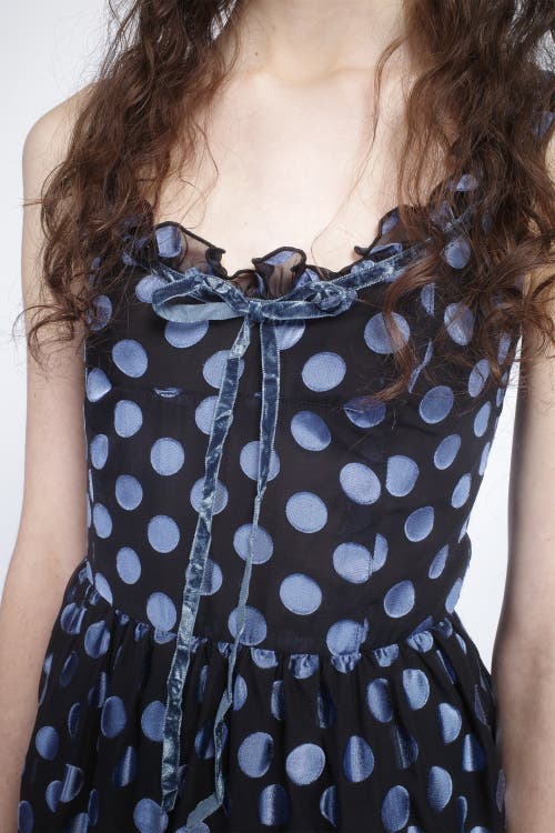 Anna Sui Dot Chiffon Ruffle Mini Dress In Cornflower Multi