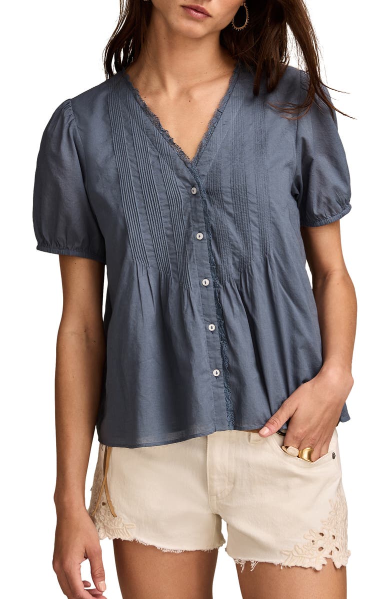 Lucky Brand Pintuck Top, Main, color, Orion Blue