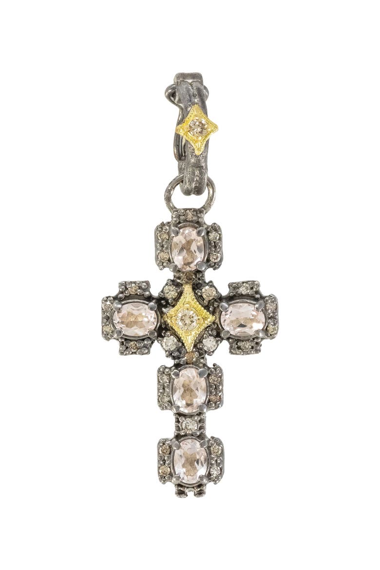 Crivelli Diamond & Morganite Cross Enhancer, Main, color, SILVER/ GOLD