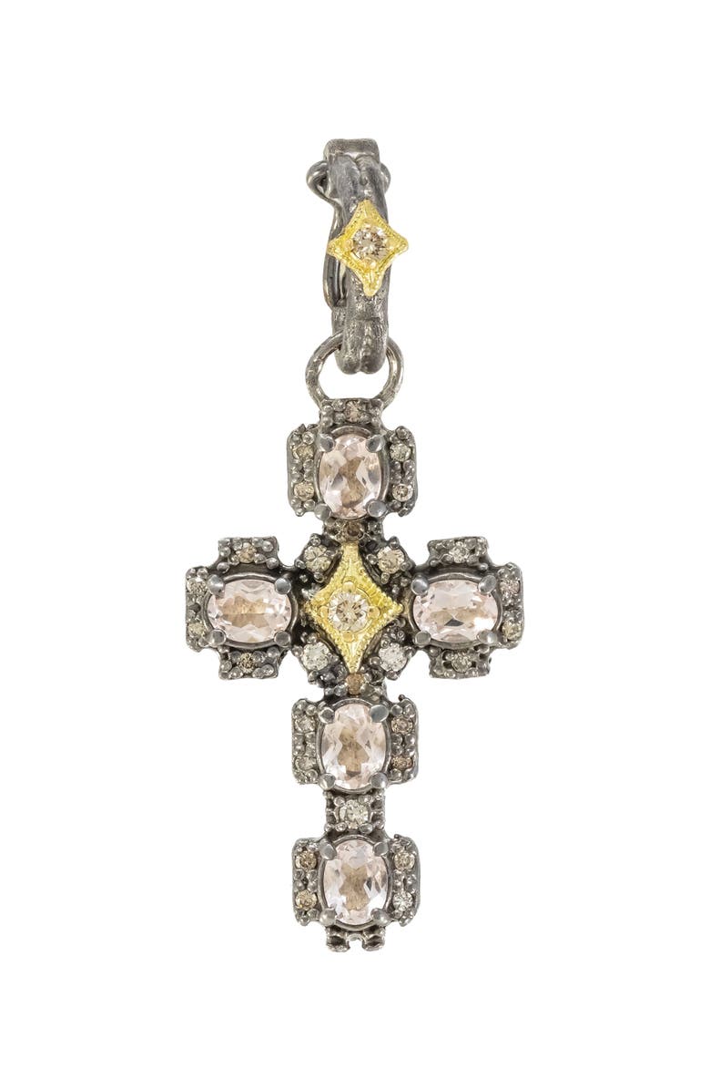 Armenta Crivelli Diamond & Morganite Cross Enhancer, Main, color, Silver/ Gold