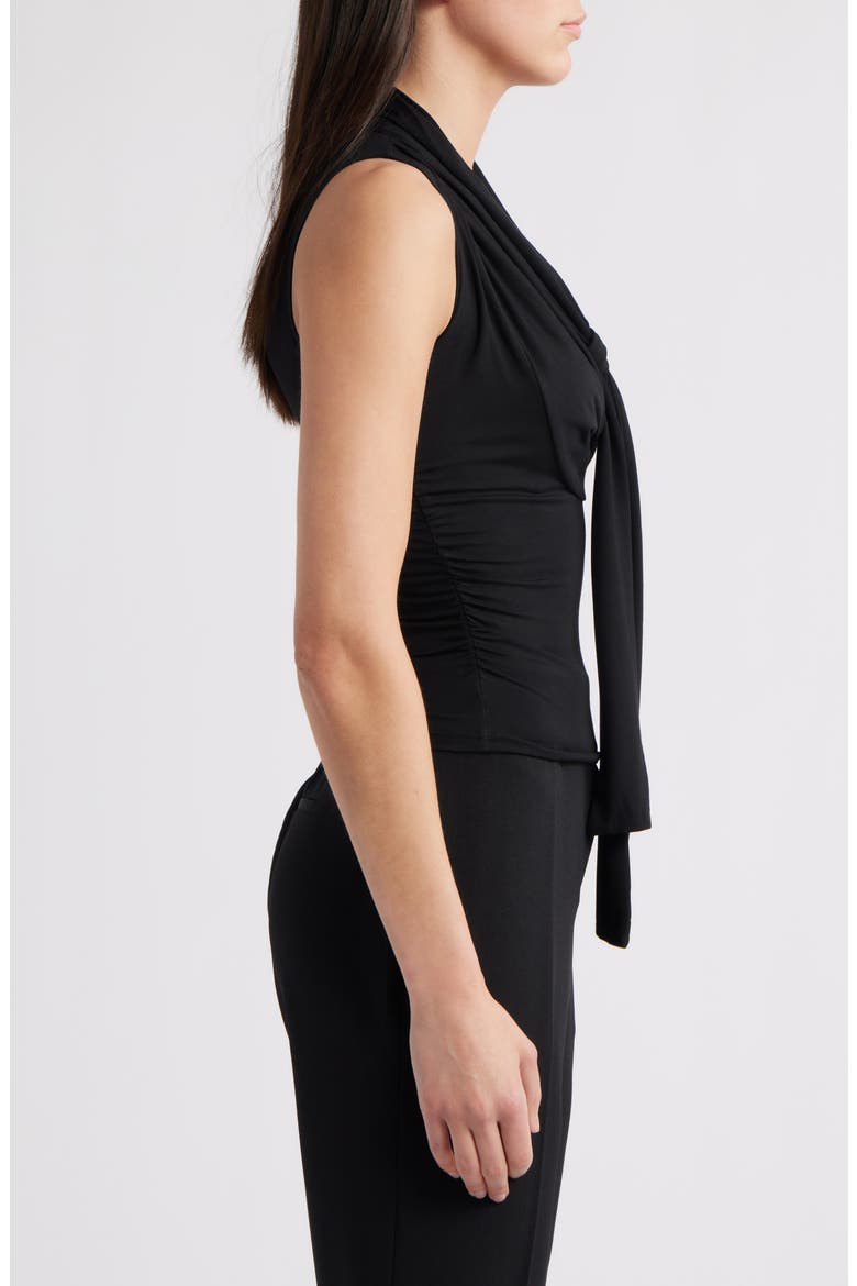 Rani Ruched Tie Neck Sleeveless Top, Alternate, color, BLACK