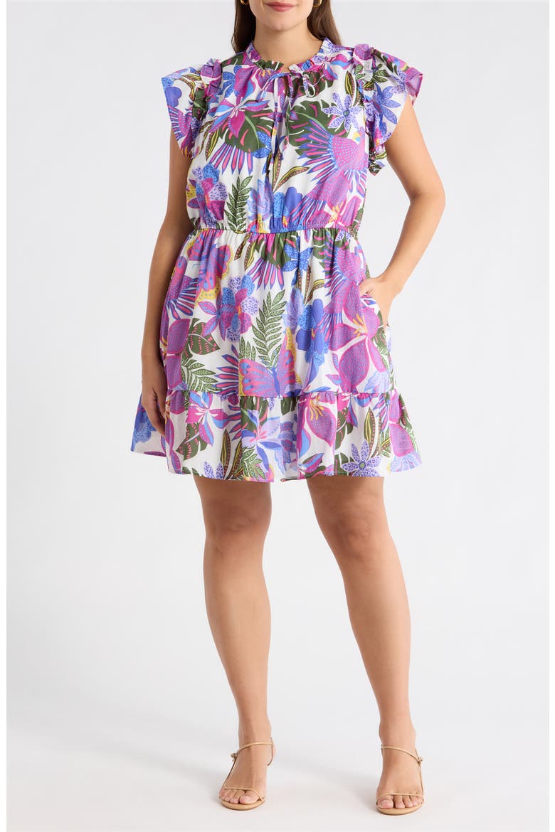 Evren Tropics Sardy Cotton Minidress, Main, color, BLUE-PINK