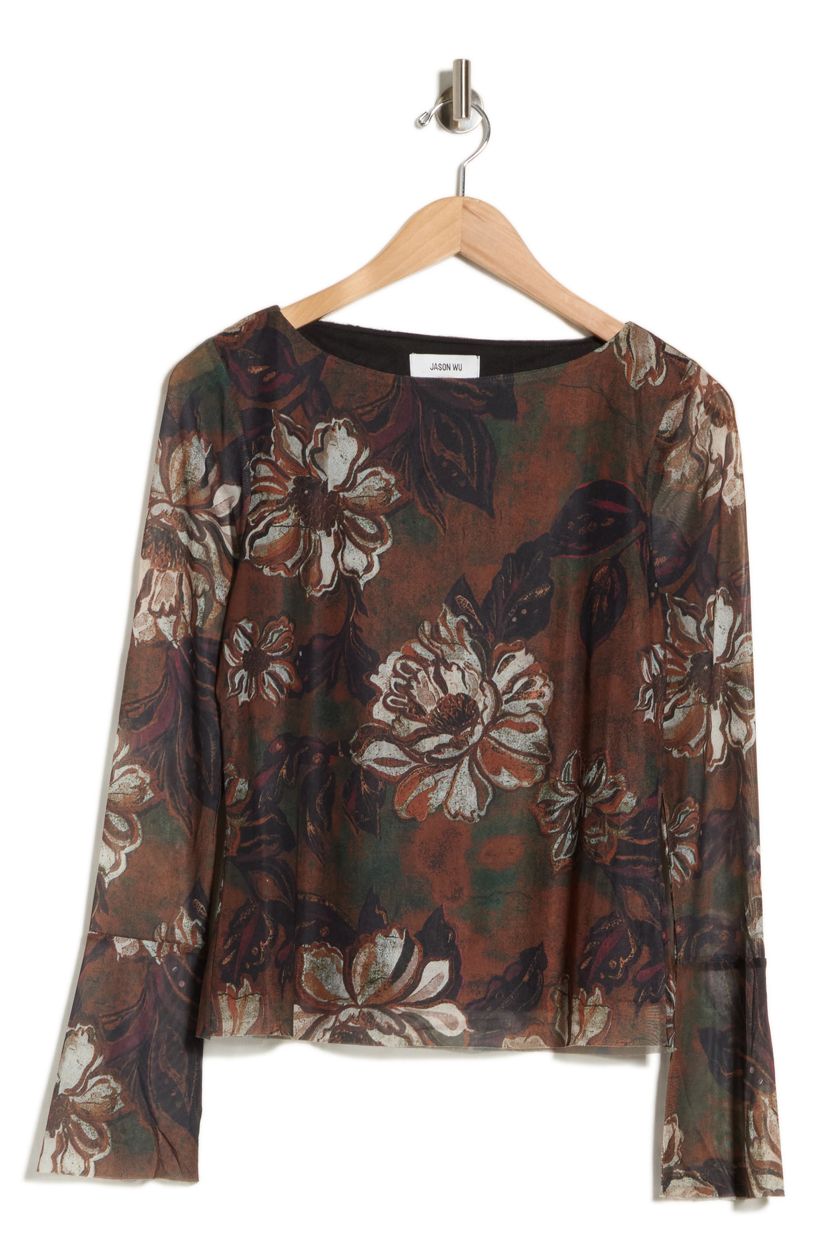 Floral Mesh Bell Sleeve Top