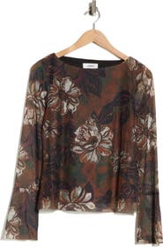JASON WU Floral Mesh Bell Sleeve Top