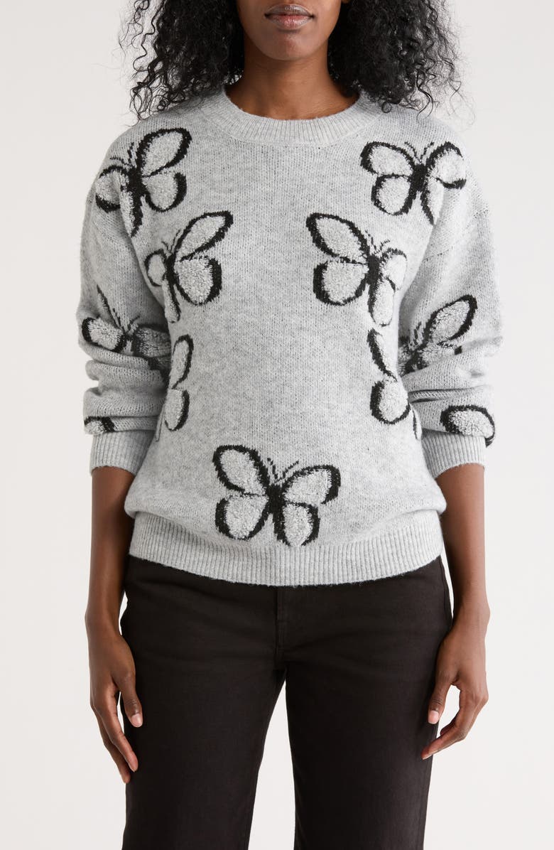 Bobeau Butterfly Sweater, Main, color, Light Grey/ Black