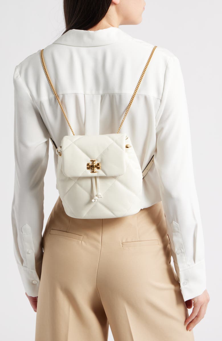 Tory Burch Small Kira Diamond Quilted Leather Backpack, Alternate, color, Warm White