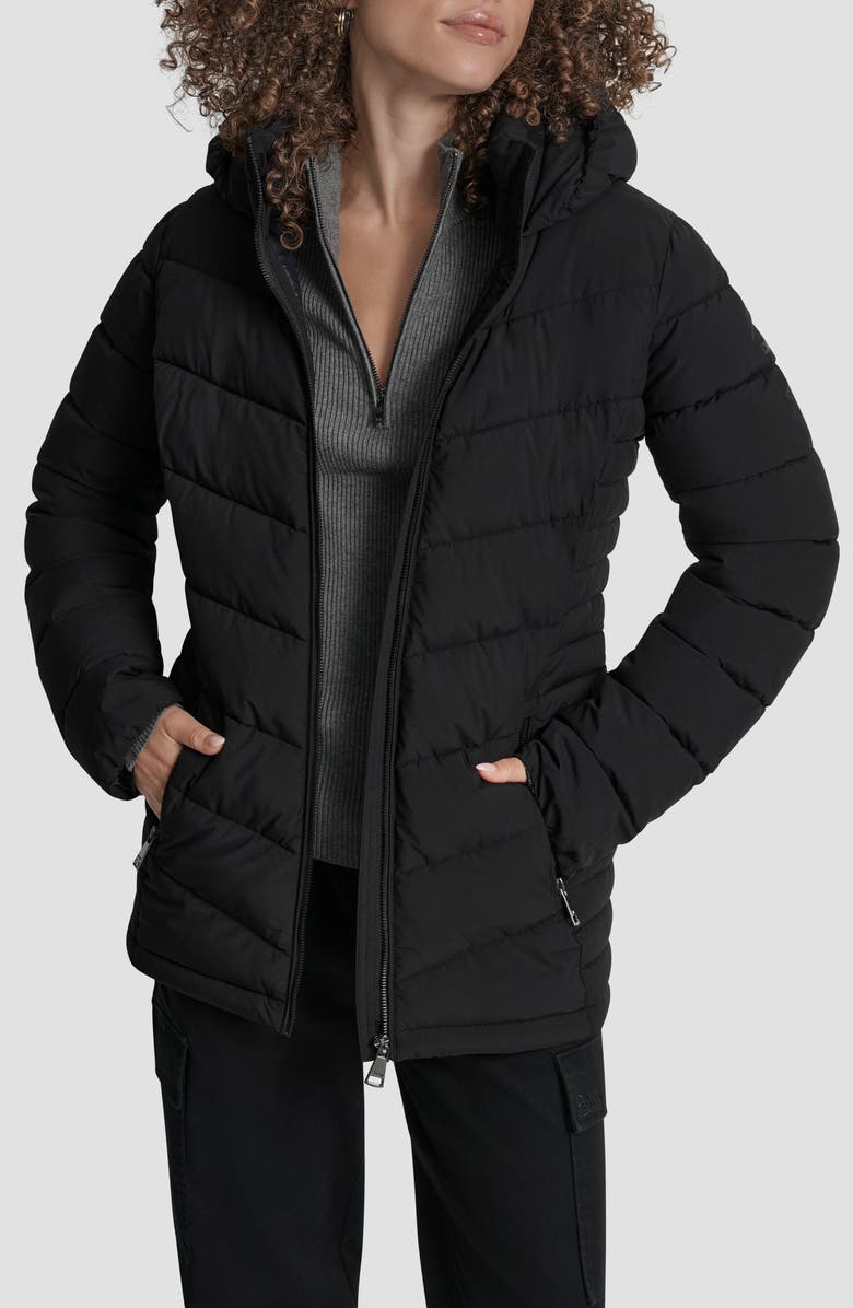 DKNY Cire Packable Hooded Puffer Jacket, Alternate, color, Ebony