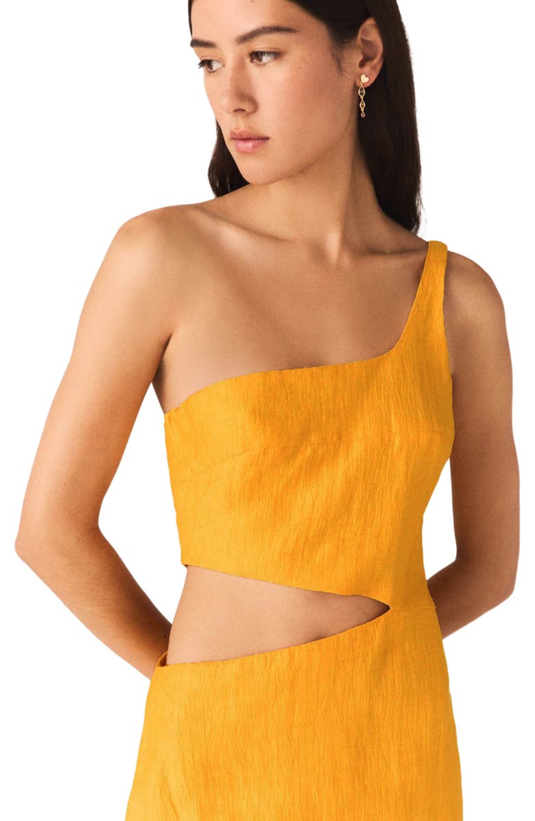 maje Asymmetrical Linen-Blend Dress, Alternate, color, Orange