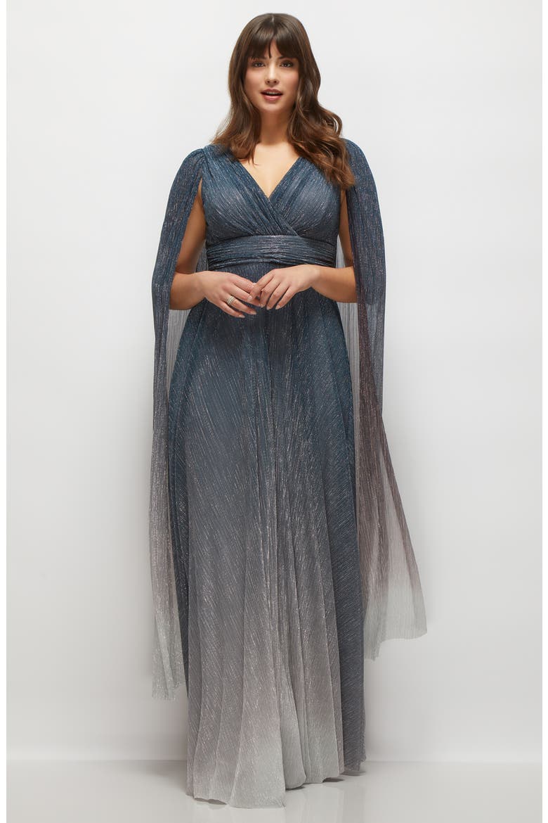 Metallic Cape Sleeve Gown, Alternate, color, COSMIC BLUE