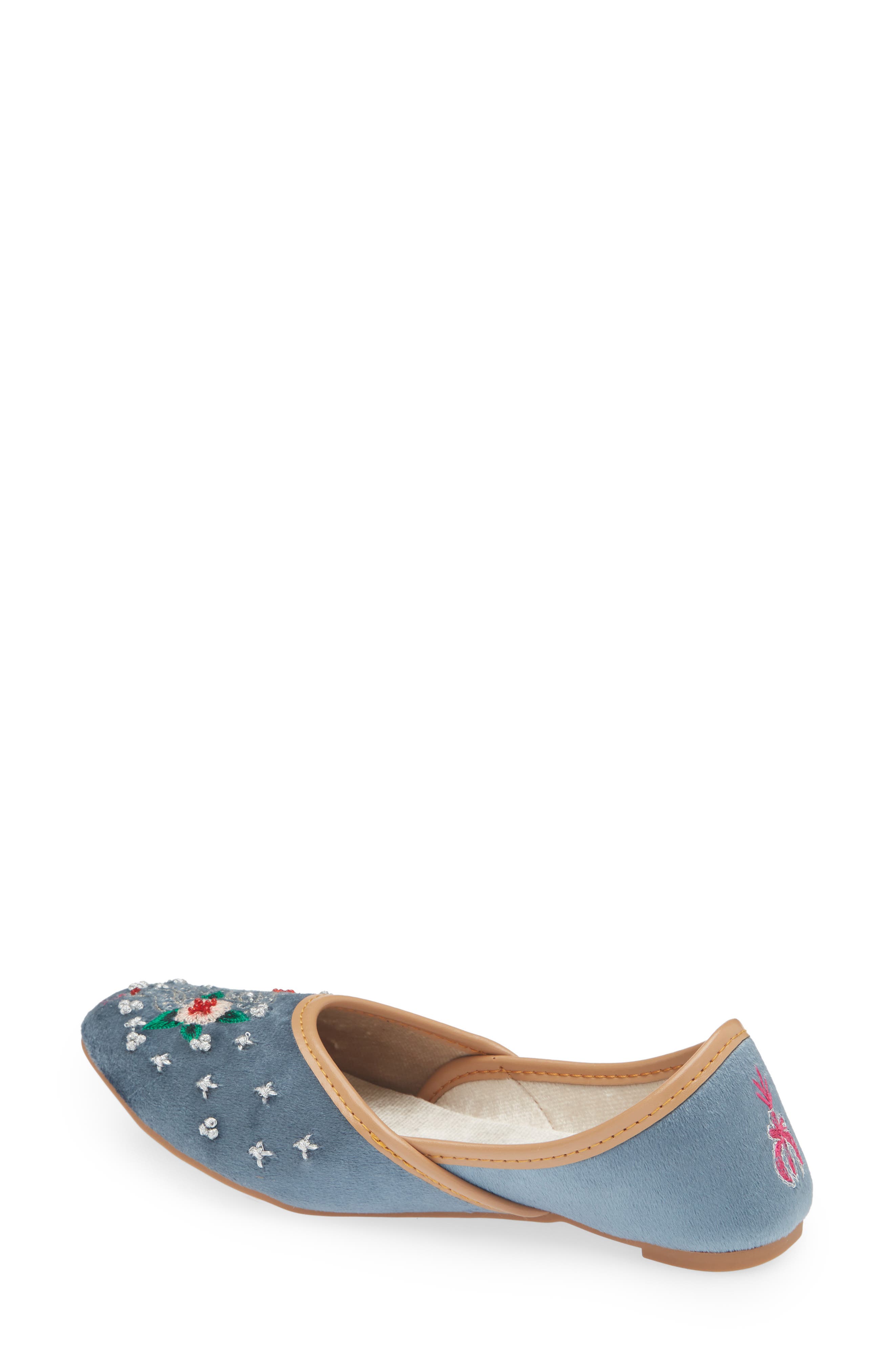 Serpent Rose Embroidered Velvet Jutti Flat, Alternate, color, GREY