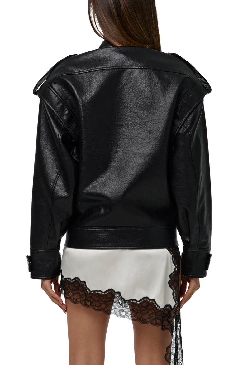 Faux Leather Bomber Jacket, Alternate, color, BLACK
