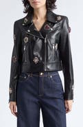 Cinq à Sept Genevieve Baroque Patches Faux Leather Moto Jacket