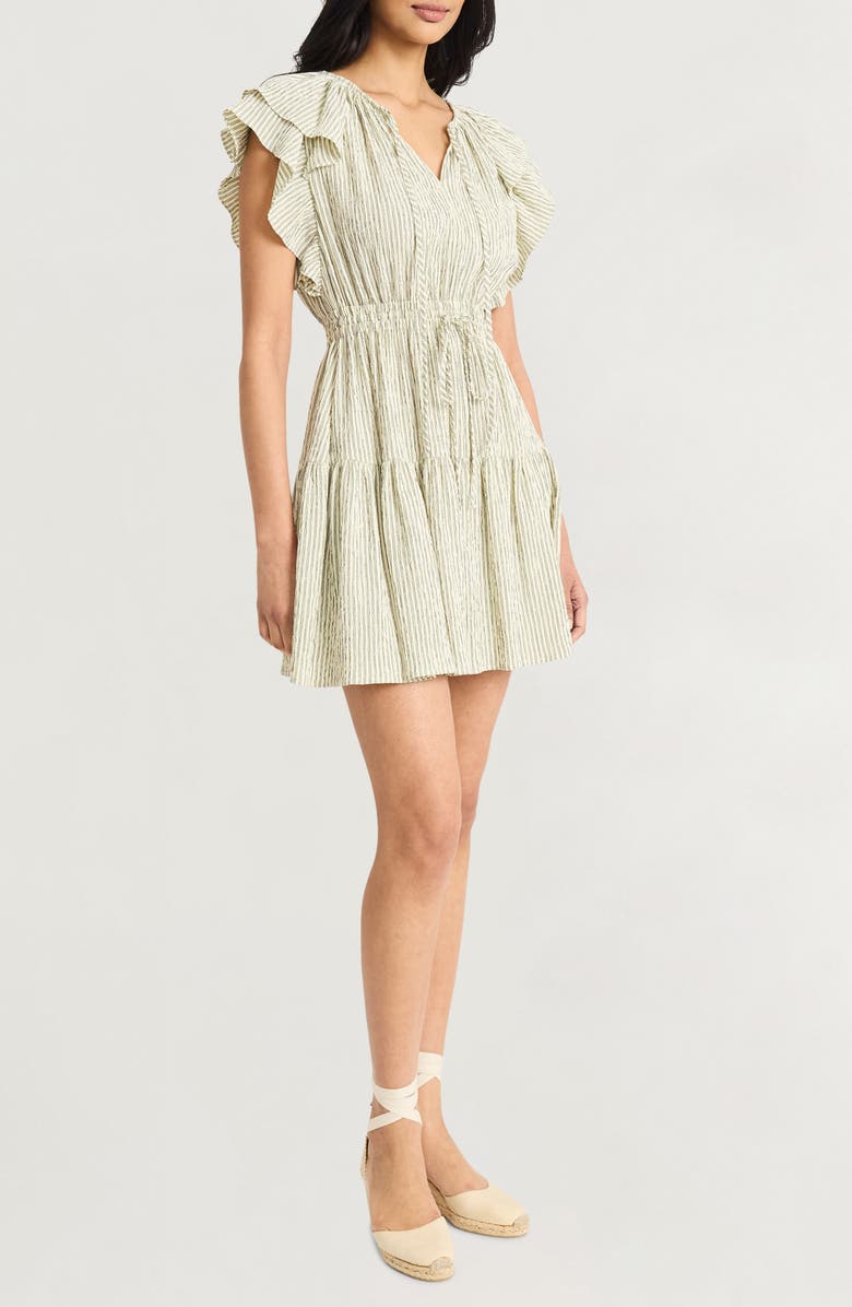 The Good Journey Flutter Sleeve Stripe Ruffle Dress, Alternate, color, Ivory/ Black