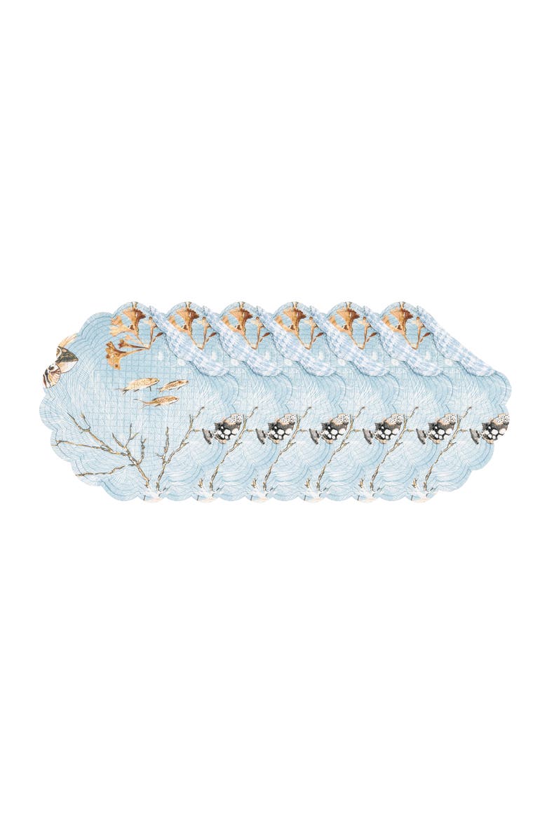 Meraki Island Round Quilted Reversible Blue Coastal Placemats, Set of 6, 17", Alternate, color, Blue
