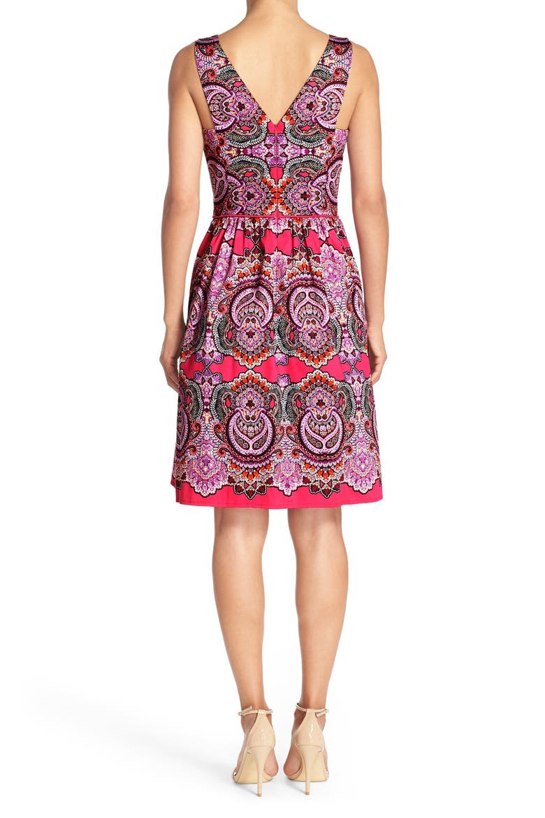 Print Sateen Fit & Flare Dress, Alternate, color, PINK/ LILAC