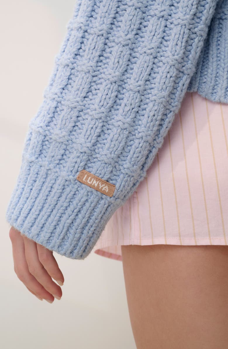 Lunya Cloud Cotton Basket Stitch Cardigan, Alternate, color, Whisper Blue