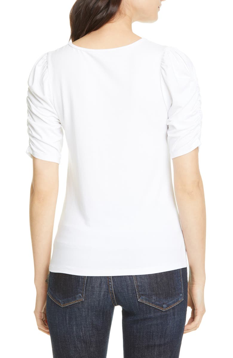 FRAME Shirred Keyhole Neck T-Shirt, Alternate, color, Blanc