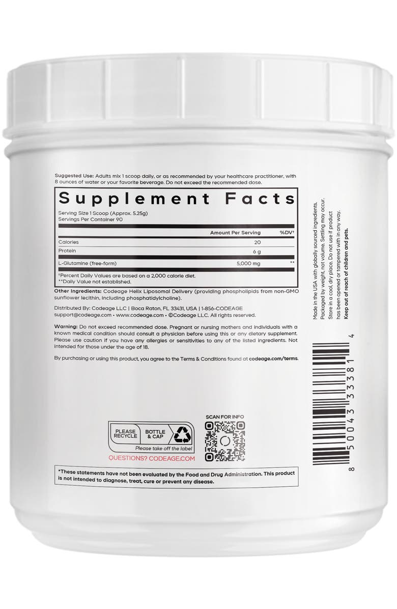 Codeage Liposomal L-Glutamine Powder 5000mg Supplement, Alternate, color, White