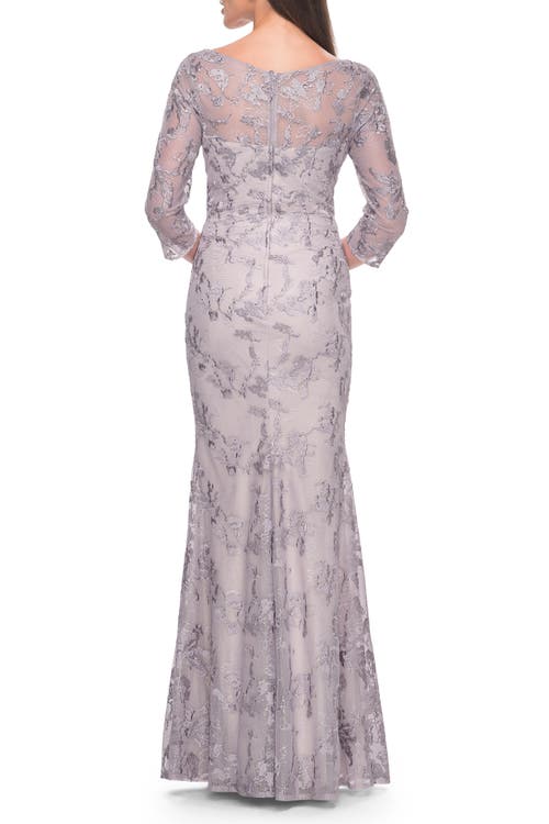 La Femme Pastel Lace Mother Of The Bride Gown With Three Quarter Sleeves