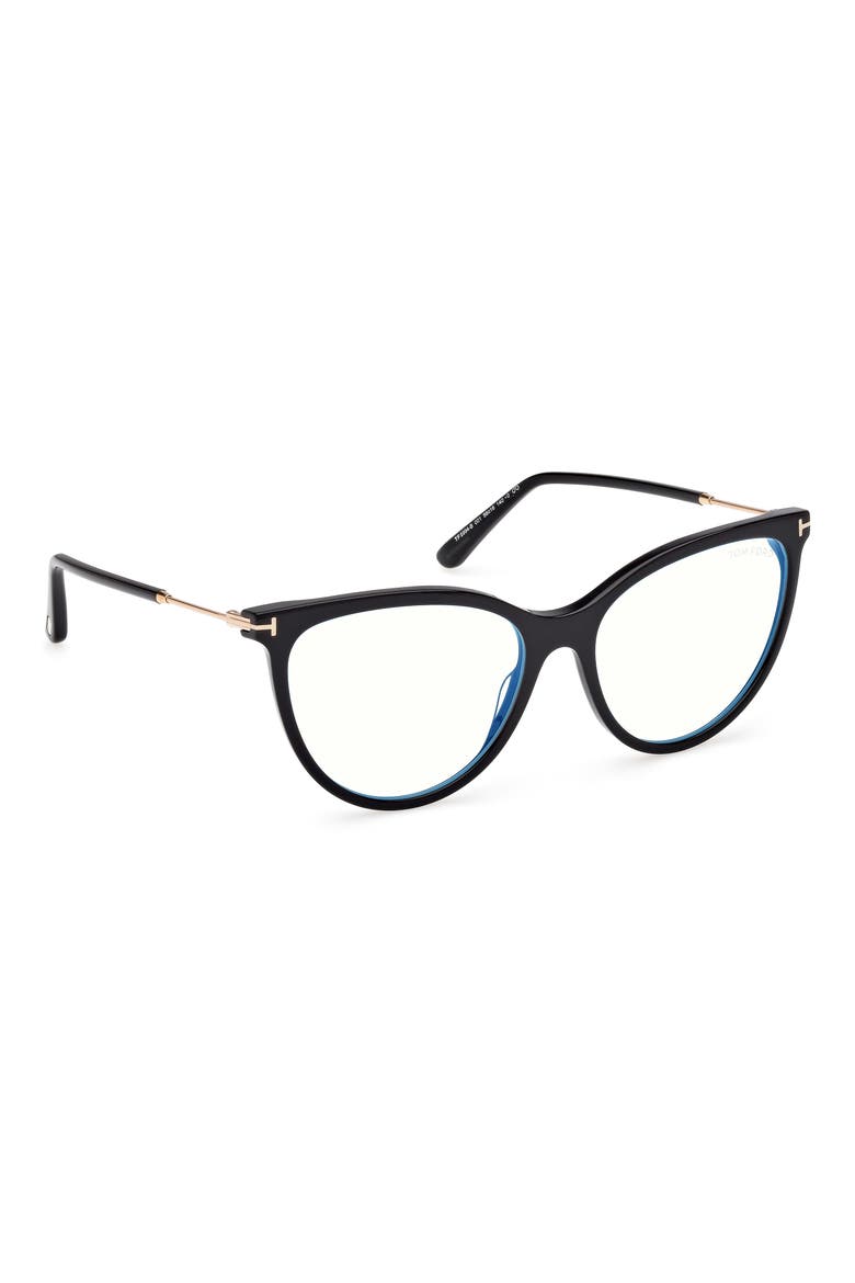 56mm Cat Eye Blue Light Blocking Optical Glasses, Alternate, color, BLACK / T LOGO / BLUE BLOCK