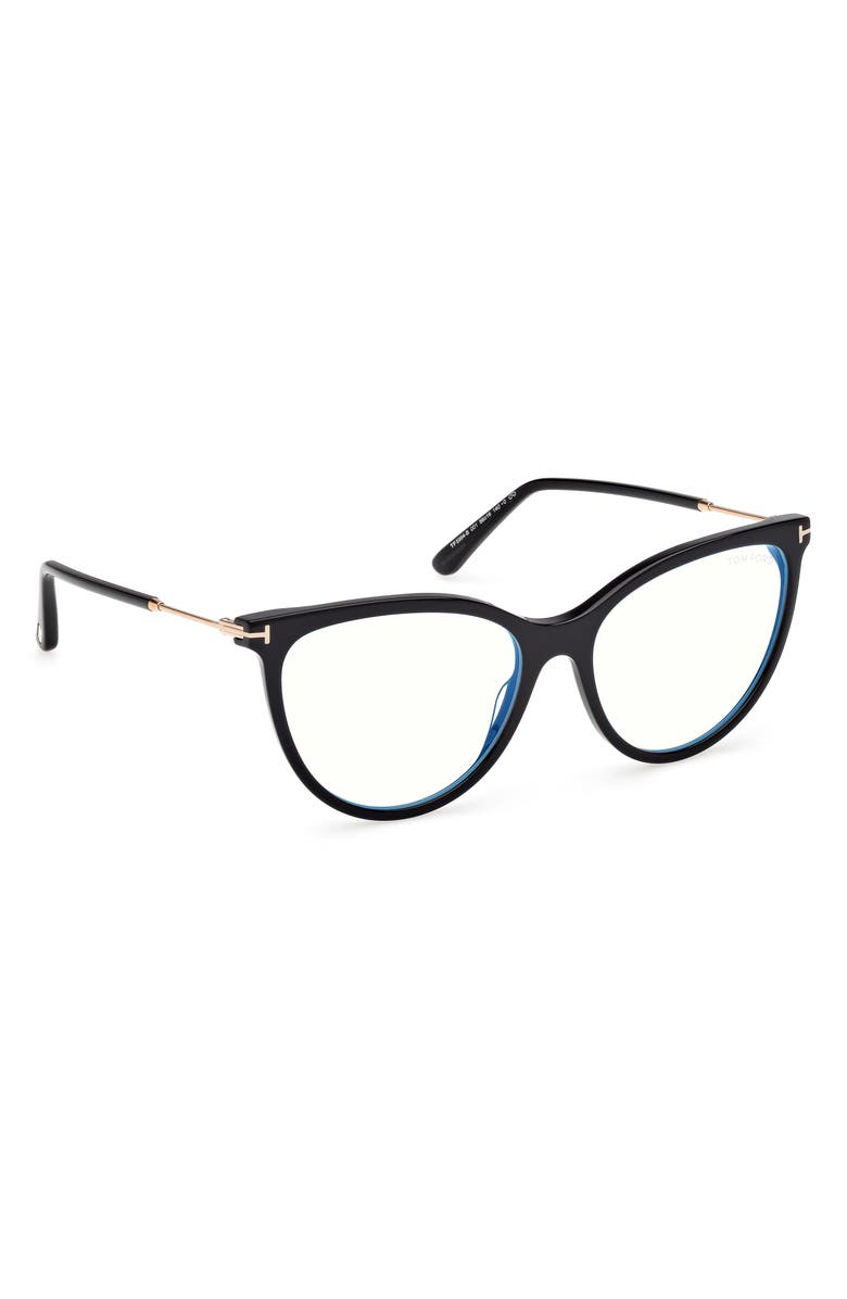 TOM FORD 56mm Cat Eye Blue Light Blocking Optical Glasses, Alternate, color, Black / T Logo / Blue Block
