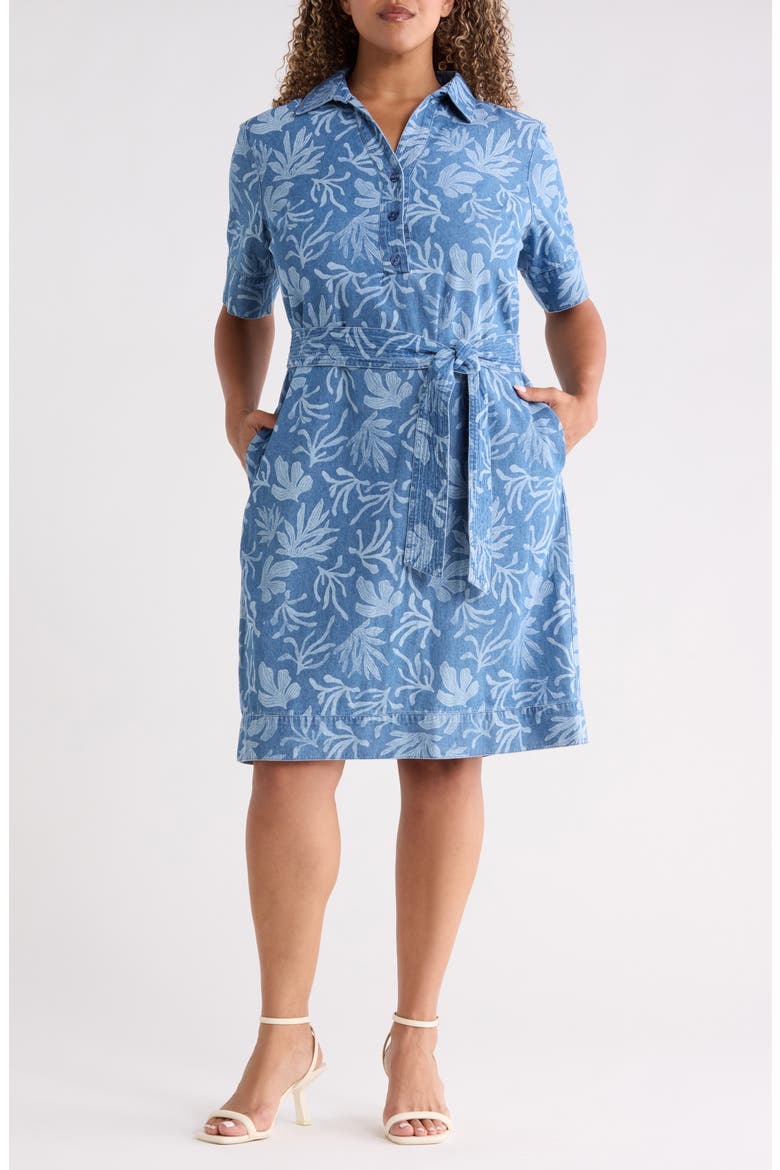 Floral Print Tie Waist Shirtdress, Main, color, LIBRA WASH