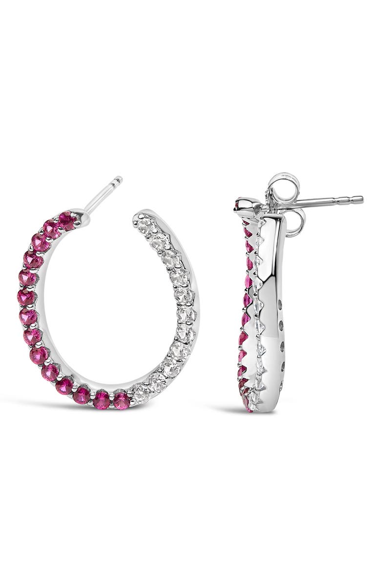 Haus of Brilliance Sterling Silver Lab Created Ruby and White Sapphire Hoop Earrings, Alternate, color, Silver