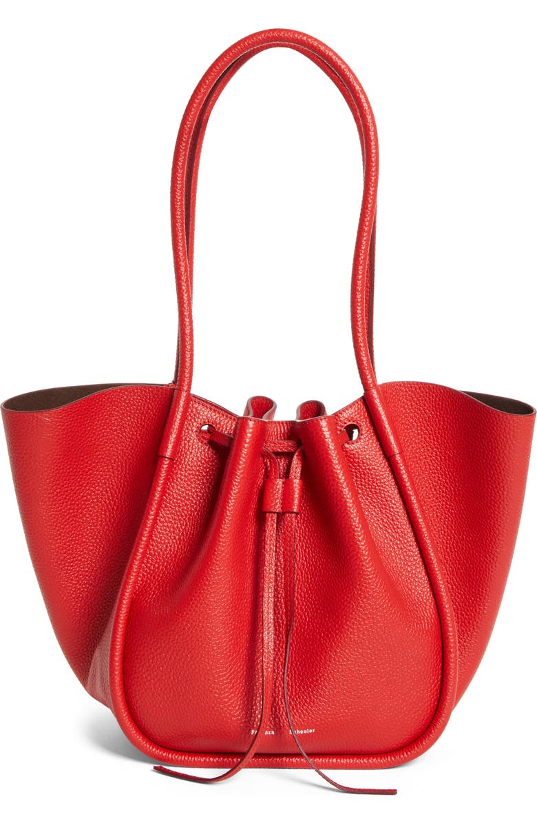 Proenza Schouler Large Ruched Leather Tote, Main, color, Tomato