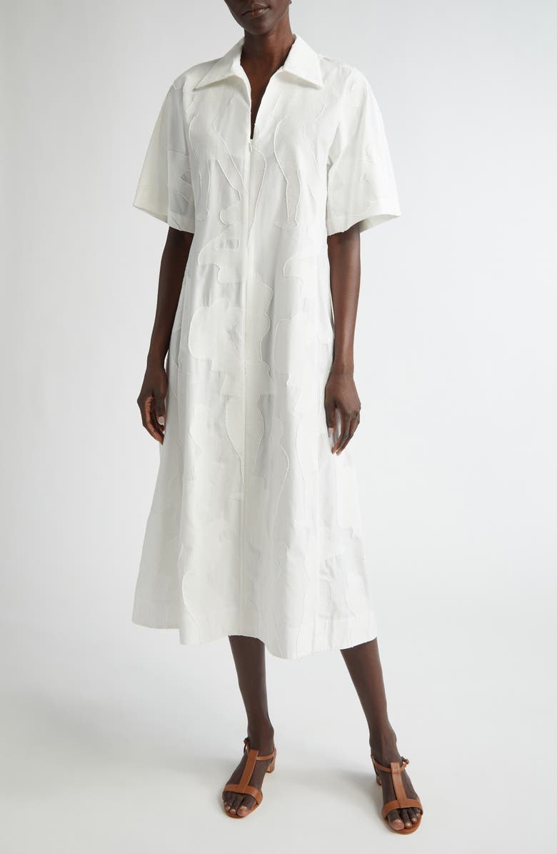 Lafayette 148 New York Gestures Cotton Blend Jacquard A-Line Dress, Main, color, 