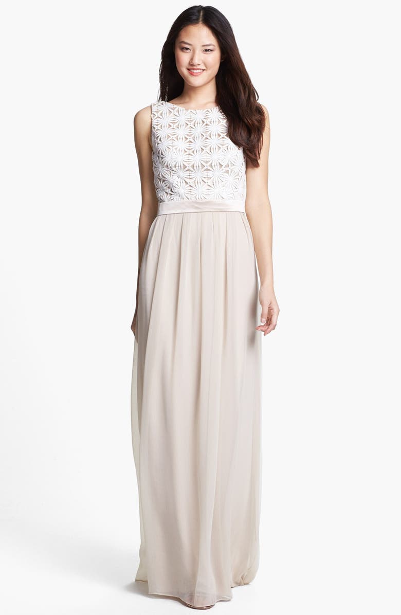 Lela Rose Bridesmaid Lace & Chiffon Dress, Main, color,