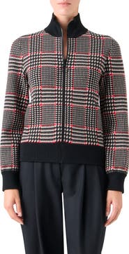 Akris punto Houndstooth Check Virgin Wool 
Cashmere Zip Cardigan