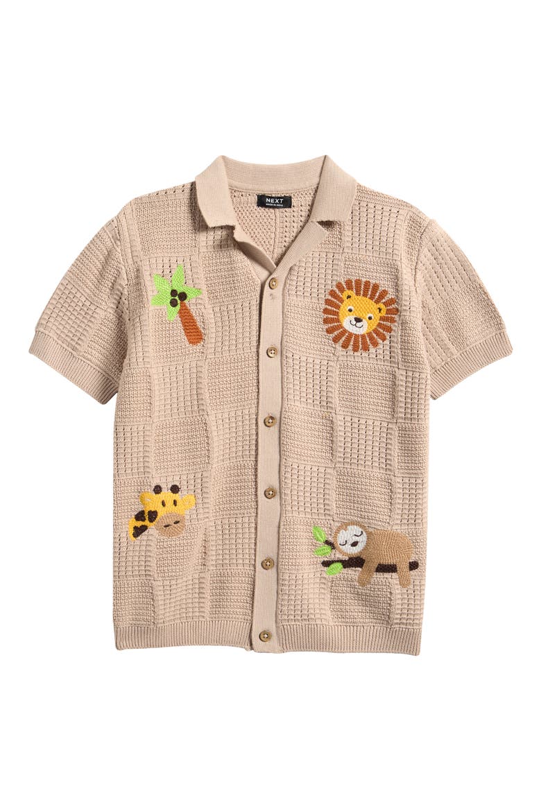 Kids' Embroidered Knit Button-Up Shirt, Main, color, NEUTRAL
