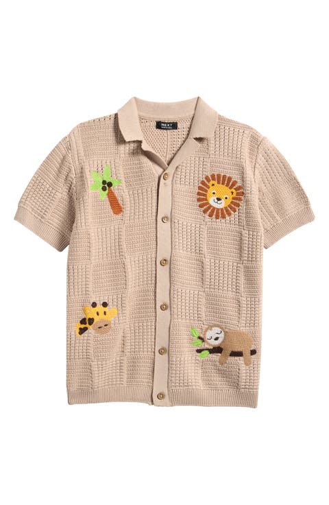 Kids' Embroidered Knit Button-Up Shirt (Toddler & Little Kid)