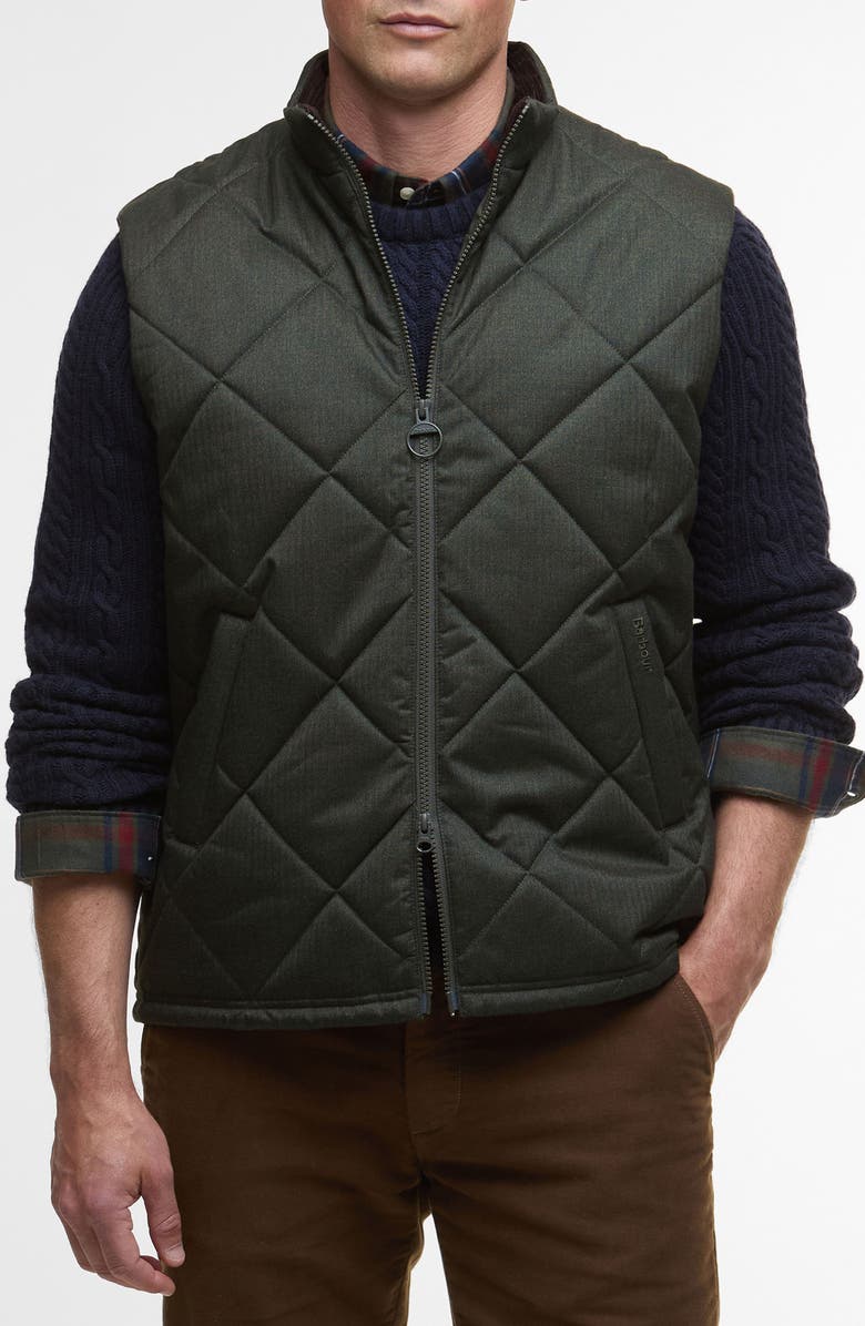 Barbour Winter Finn Quilted Vest, Main, color, Olive