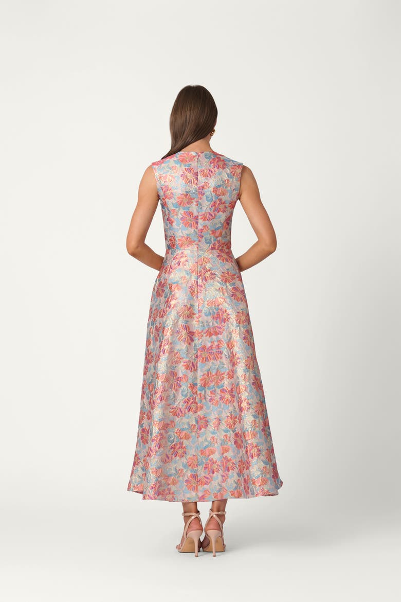 Midnight Vineyard Floral Jacquard Lena Dress, Alternate, color, Coral Multi