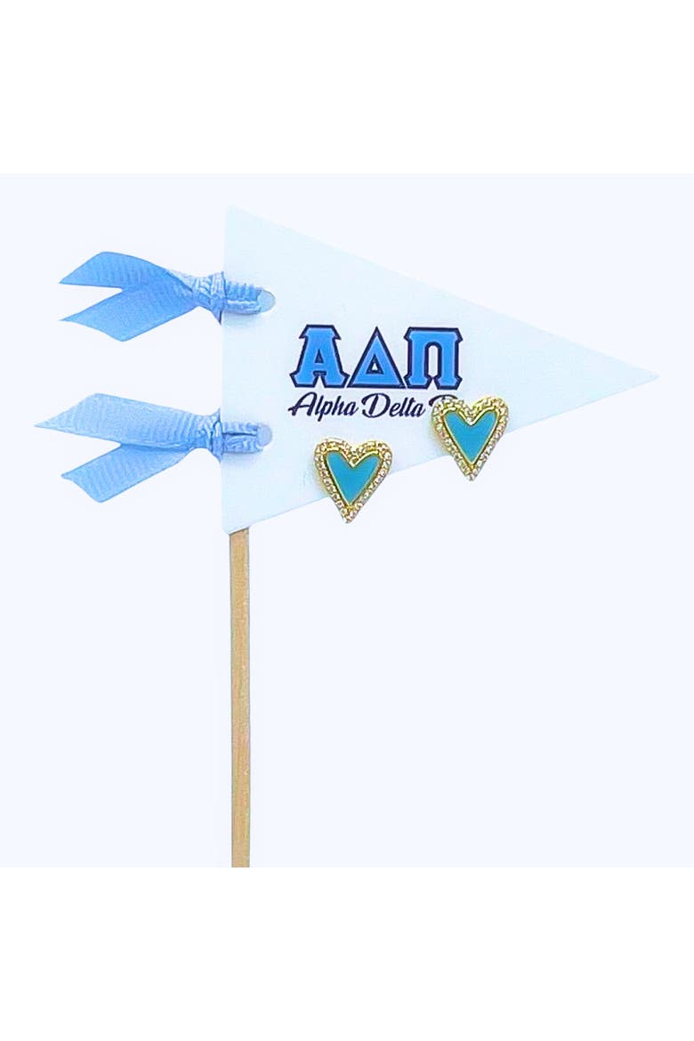 Alpha Delta Pi Heart Stud Enamel Earrings on Sorority Pennant Flag, Main, color, Yellow Gold