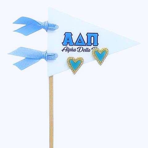 Alpha Delta Pi Heart Stud Enamel Earrings on Sorority Pennant Flag