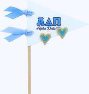 Color Shout Alpha Delta Pi Heart Stud Enamel Earrings on Sorority Pennant Flag