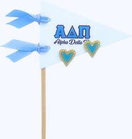 Color Shout Alpha Delta Pi Heart Stud Enamel Earrings on Sorority Pennant Flag