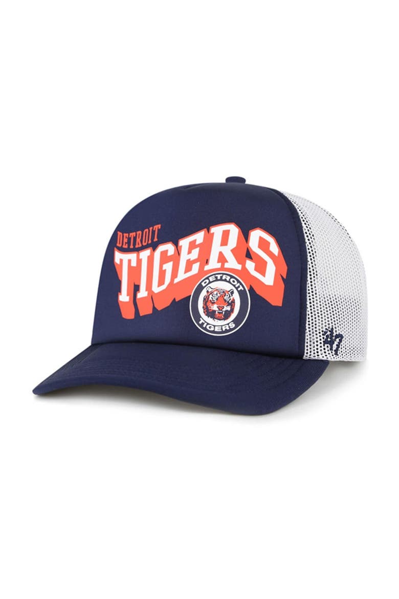 Men's '47 Navy Detroit Tigers Meander Foam Trucker Snapback Hat, Main, color, Navy