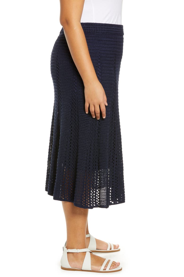 Godet Organic Cotton Crochet Skirt, Alternate, color, NAVY