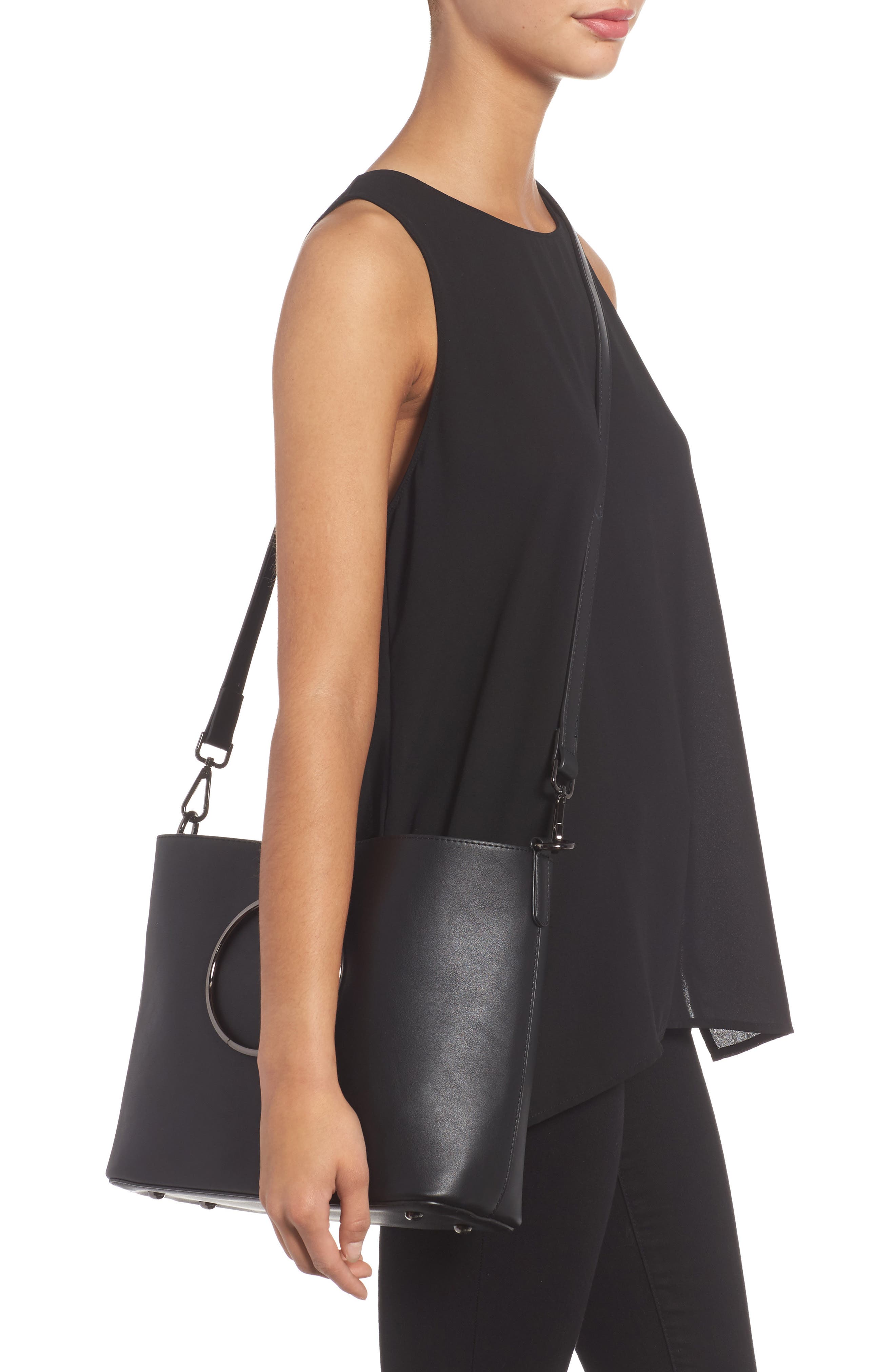 Street Level Metal Handle Faux Leather Crossbody Bag, Alternate, color, 