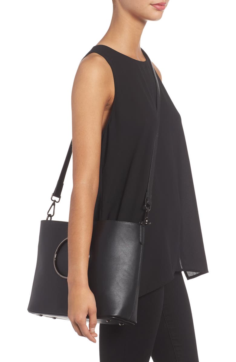 Street Level Metal Handle Faux Leather Crossbody Bag, Alternate, color,