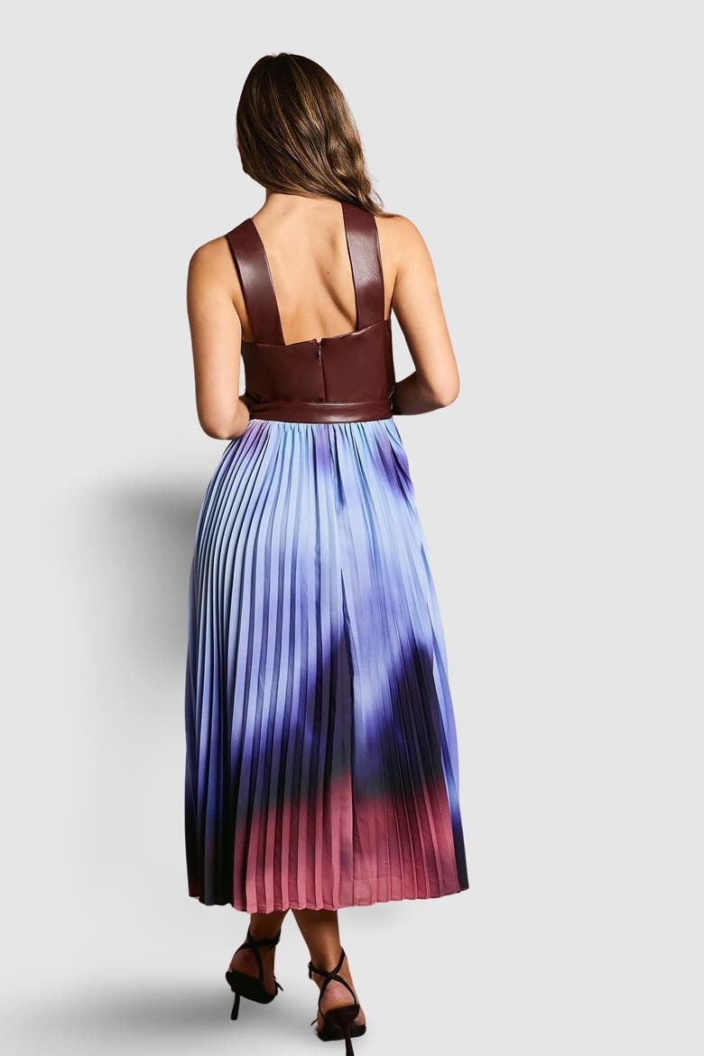 PU Cross Neck Belted Midi Dress, Alternate, color, Burgundy
