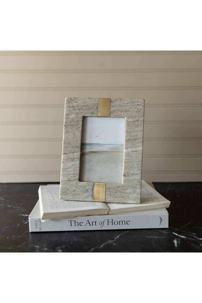 4x6 Beige Marble & Brass Inlay Luxury Premium Rectangle Photo Picture Frame, Alternate, color, Beige